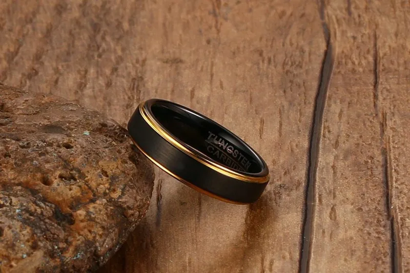 ZORCVENS Новое крутое Черное и Золотое вольфрамовое кольцо для мужчин ювелирные изделия 6 мм черное вольфрамовое Карбидное кольцо