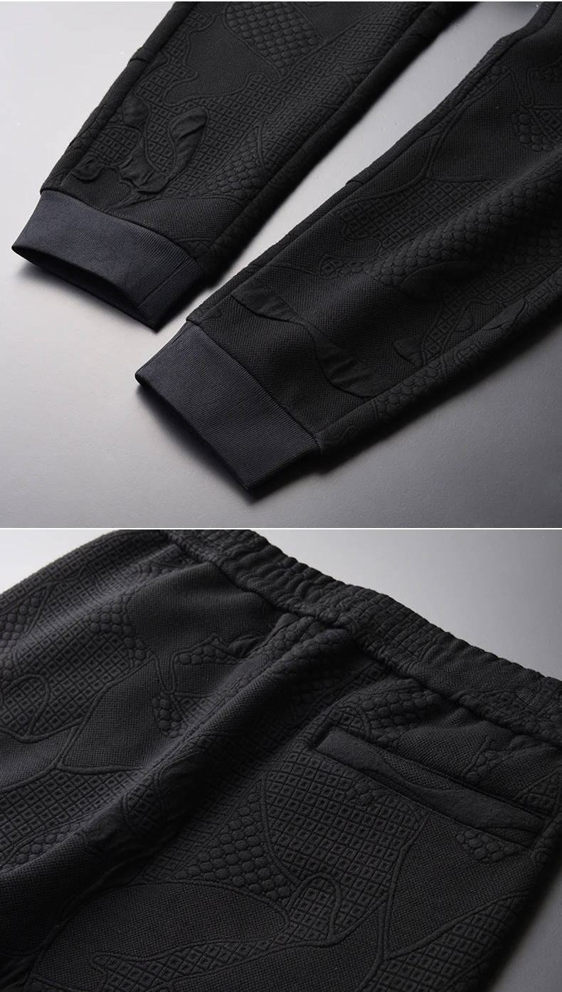 Minglu толстовка мужская осенняя и зимняя жаккардовая ткань добавить бархат черные мужские толстовки с брюками Модный облегающий спортивный комплект