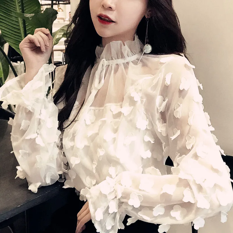 Szykowny белая блузка Для женщин рубашки Chic корейской моды Костюмы blusas водолазка