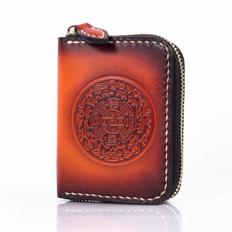 

Women Men Vegetable Tanned Leather Wallet Genuine Leather Mini Bag Clutch Purse Short Wallets Card ID Holders Card Holder Purses