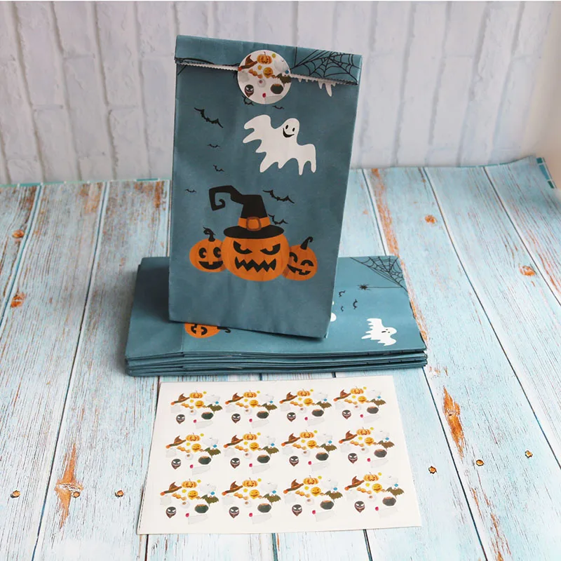 Вечерние крафт-бумажные пакеты для печенья на Хеллоуин, синяя Подарочная коробка, упаковка для конфет, подарочные и упаковочные вечерние принадлежности, украшения на Хеллоуин