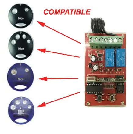 

1pcs NICE SMILO Compatible 2-channel Receiver 12-24V AC/DC 433.92MHz