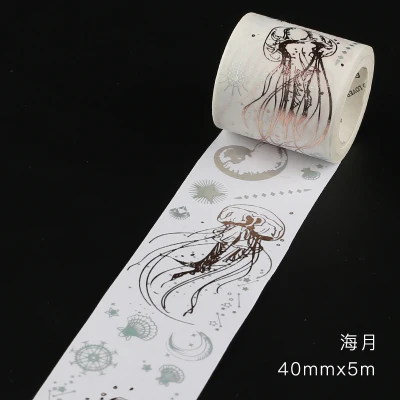 40mm wide Jellyfish Conch Double color bronzing Decoration planner washi tape DIY scrapbooking masking Escolar | Канцтовары для