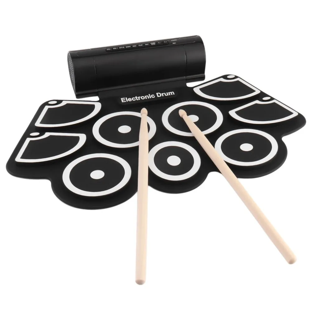 Портативный рулонный электронный барабанный набор 9 силиконовых подушечек Встроенные динамики Поддержка USB MIDI барабанные палочки, ножные педали музыкальный инструмент