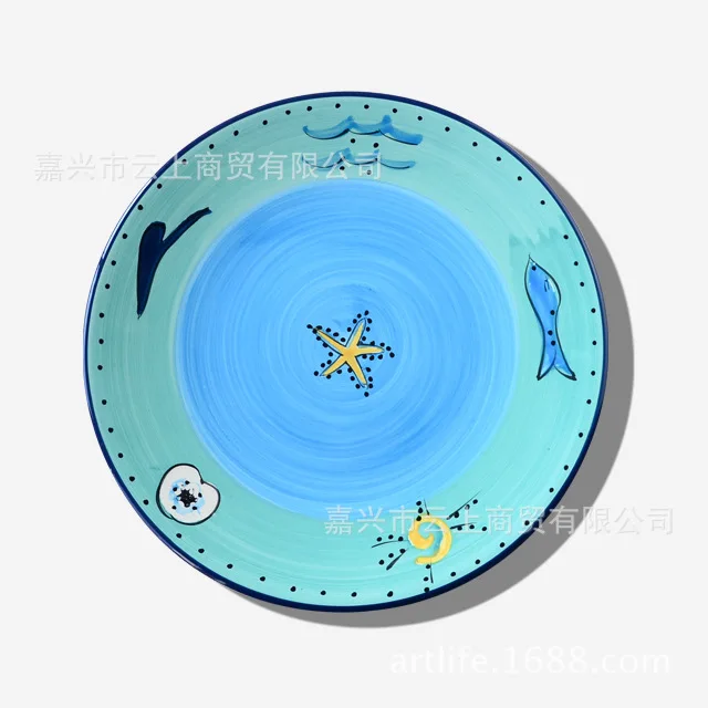 CER/ÁMICA RAMBLE/ÑA 27x27x4,5 cm Azul Plato de cer/ámica Plato Decorativo para Colgar en Pared 100/% Hecho a Mano