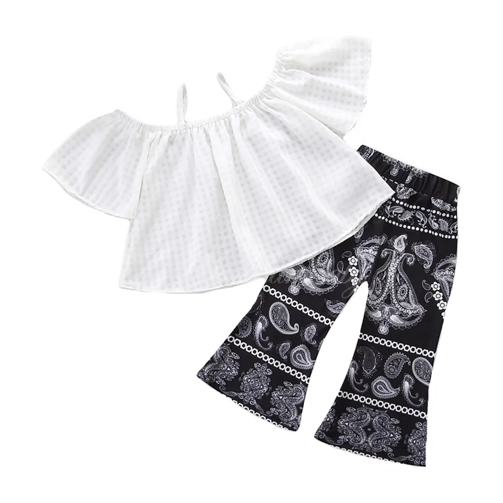 

Baby Girl Outfit Newborn Kid Baby Girls Off Shoulder Solid Tops Print Pants Outfit Clothes Set Baby Clothes Girl Set boot