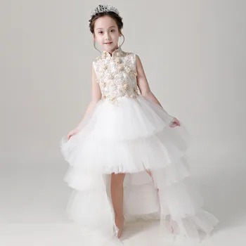 

2018 New Chilren Girls Gorgeous Wedding Princess Beauty Pageant Gown Dress Toddler Kids birthday party dresses with long train