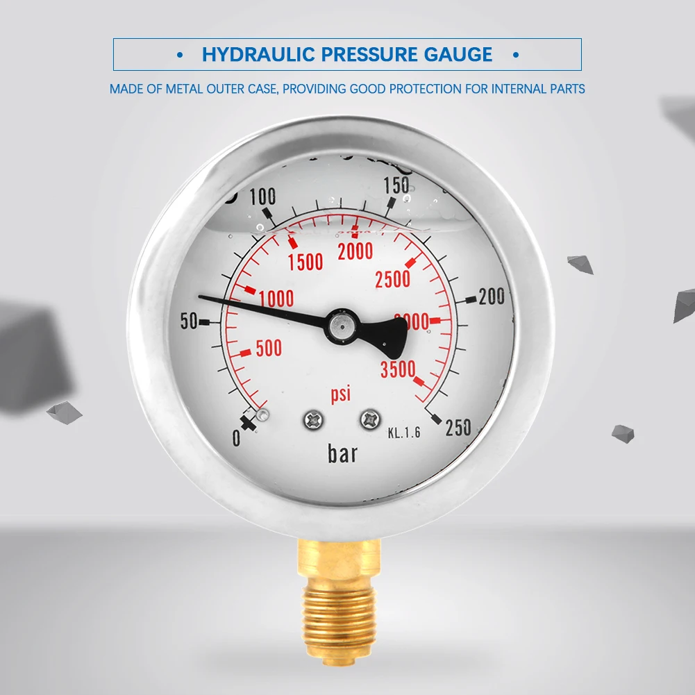 0-250Bar 0-3750PSI гидравлический манометр G1/4 63 мм Циферблат гидравлический манометр для воды измерительные инструменты