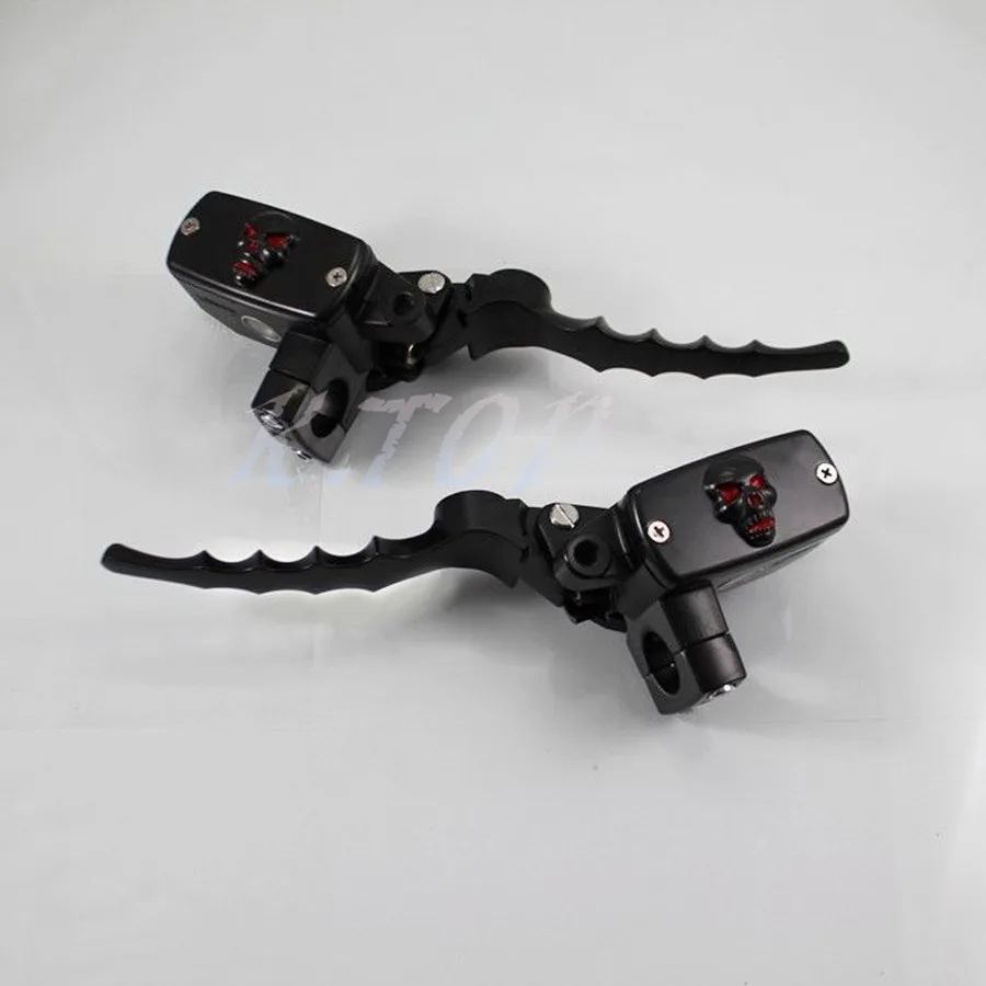 1 Pair Black 1" Skull Hand Control Reservoir Brake Clutch Levers For
