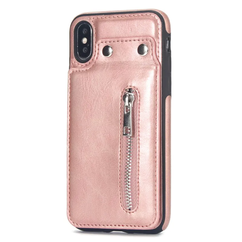Для iPhone XS Max XR чехол-портмоне с откидной крышкой чехол на молнии кожи на кнопке с подставкой для iPhone X, 8, 7, 6 S, 6 Plus, 5S 5 SE - Цвет: Розовый