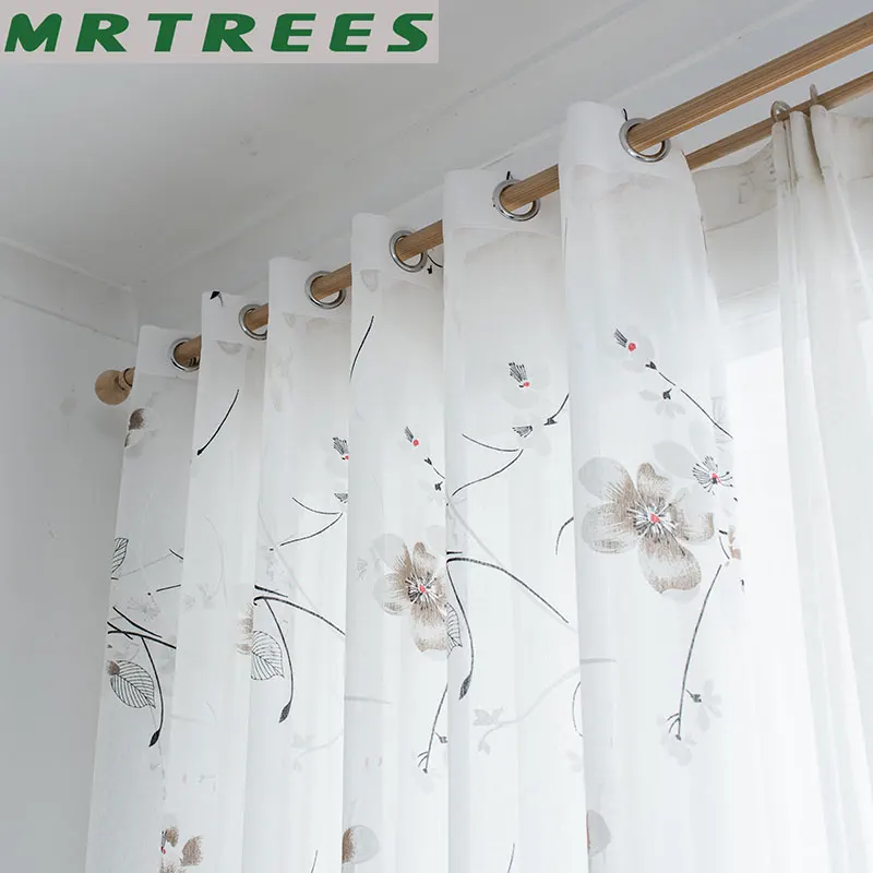Us 10 32 55 Off Floral Sheer Window Curtains For Living Room Bedroom Curtains For Kitchen Printed Tulle For Window Curtains Drapes Door Fabric In