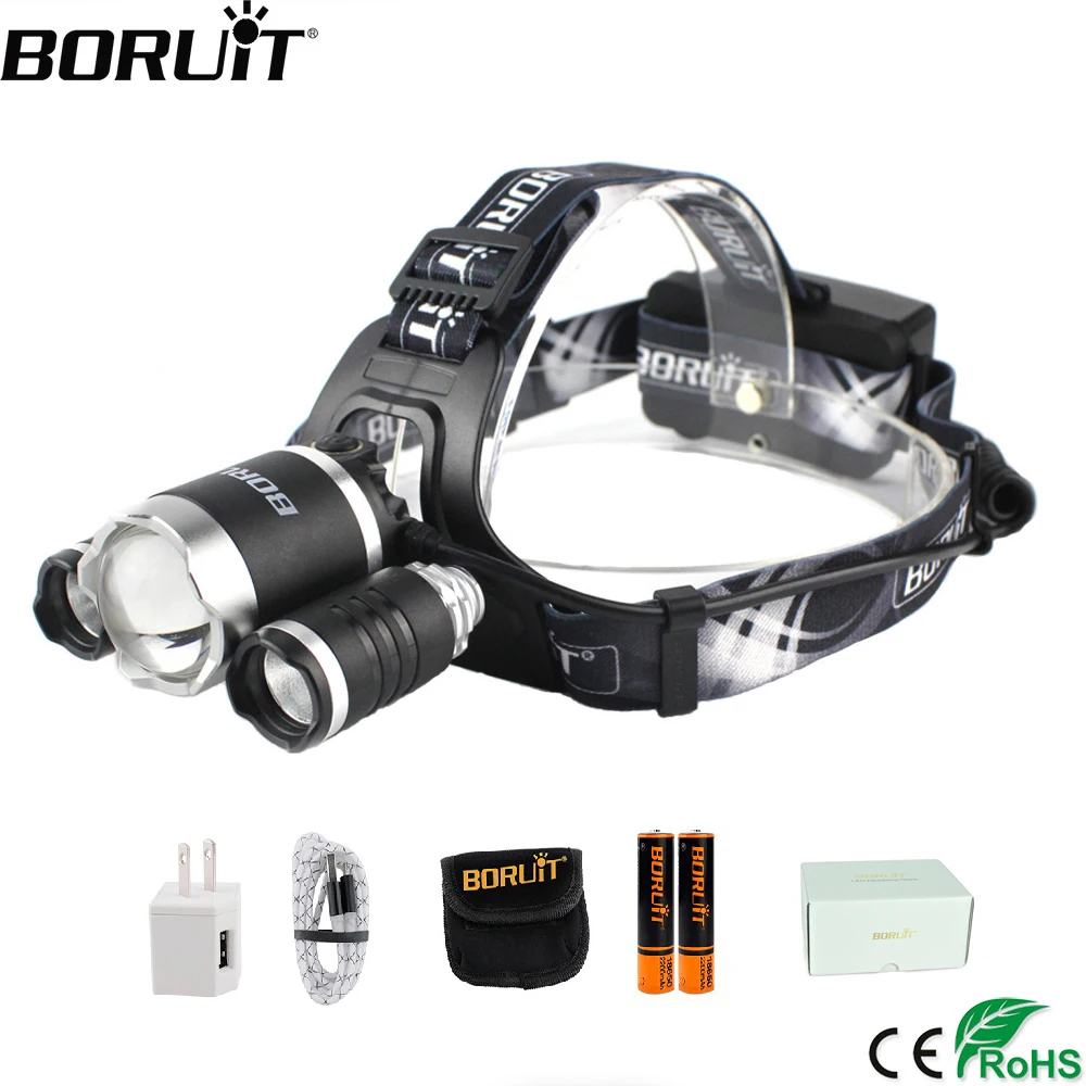 BORUiT B22 XM L2 светодиодный налобный фонарь 18650 лм 4 режимный зуммируемый мощный с