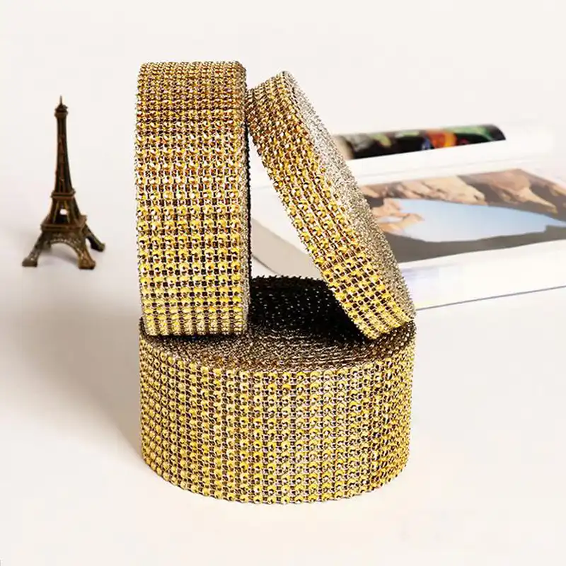 Rollo de 6 Filas de Cinta acr/ílica con Diamantes de imitaci/ón en Forma de Girasol para decoraci/ón de Bodas Dorado Tama/ño Libre Manualidades Fiestas de cumplea/ños Dyda6