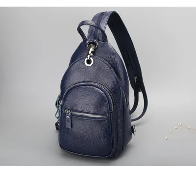 ZKW натуральная кожа маленький рюкзак первый Слои кожаная нагрудная сумка в стиле Casual женские мульти-Слои противоугонные сумки - Цвет: dark blue