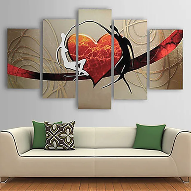5 Unids pintado a Mano Pintura Al Óleo Conjunto Corazón Moderno Cuadro