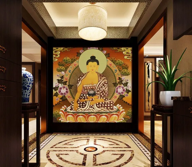 

Free Shipping ethnic Chinese Buddha living room hallway dining room bedroom porch background religion style wallpaper mural
