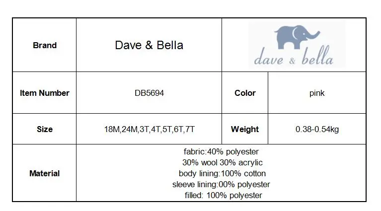 DB5694 dave bella/осенне-зимняя шерстяная куртка для маленьких девочек детская модная верхняя одежда детское пальто высокого качества