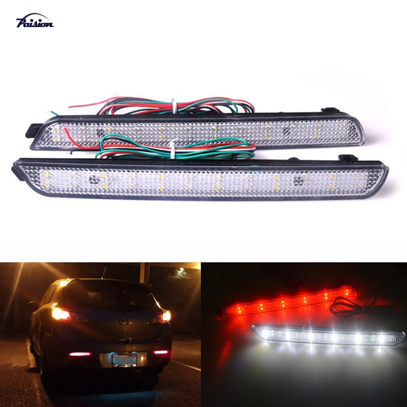 

2X Clear Lens LED Rear Bumper Reflector Tail Brake Stop Light for 04-09 Mazda3 Mazdaspeed3 Add braking Fog lights