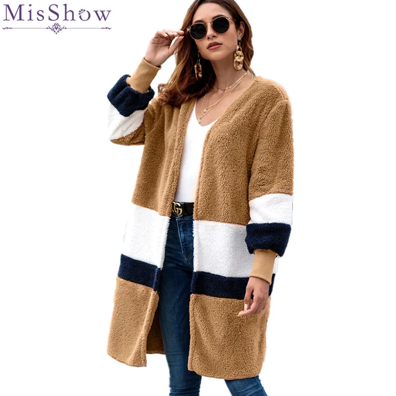 MisShow Новое поступление осенне зимнее женское пальто Лоскутная теплая фланелевая
