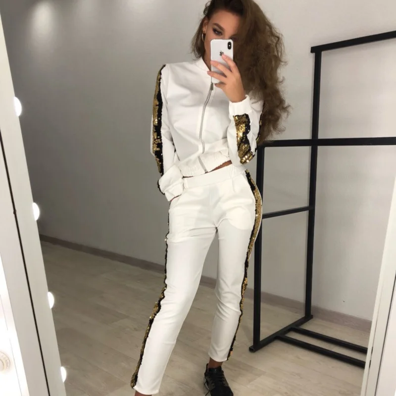 

ZOGAA Women 2Pcs Set Top and Pants Club Outfits Ensemble Sport Femme Tracksuit Women Normcore/Minimalist Zipper Hooded Outfits