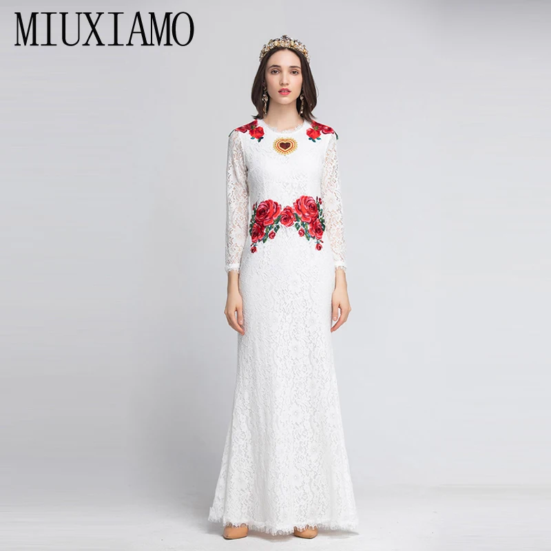 MIUXIMAO, высокое качество,, летнее макси платье, новейшее цветочное, эброидное, длинный рукав, элегантное, повседневное, кружевное, длинное платье для женщин, vestidos