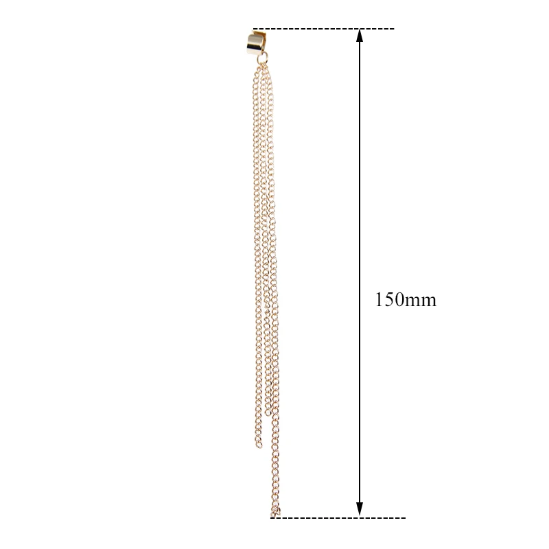 European Fashion Long Metal Chains Tassel Ear Clip Earrings for Women