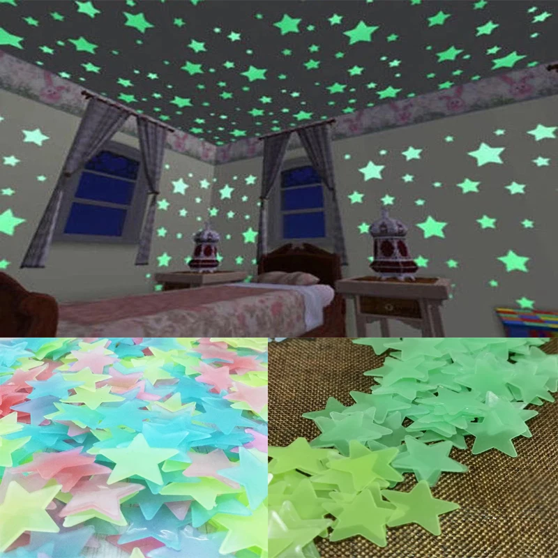 

3D Stars 100 pcs Glow Shine in the Dark Luminous on Wall Glowing Stickers for Kids Room living Room Wall Decal Home Decoration