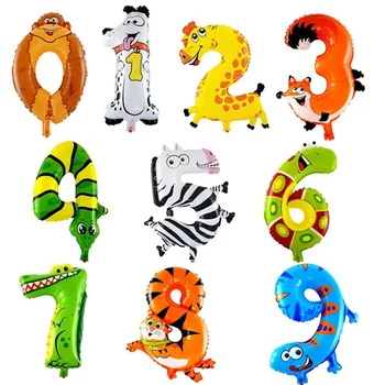 ODILO 30-50cm 16 Inches Animal Cartoon Number Foil Balloons