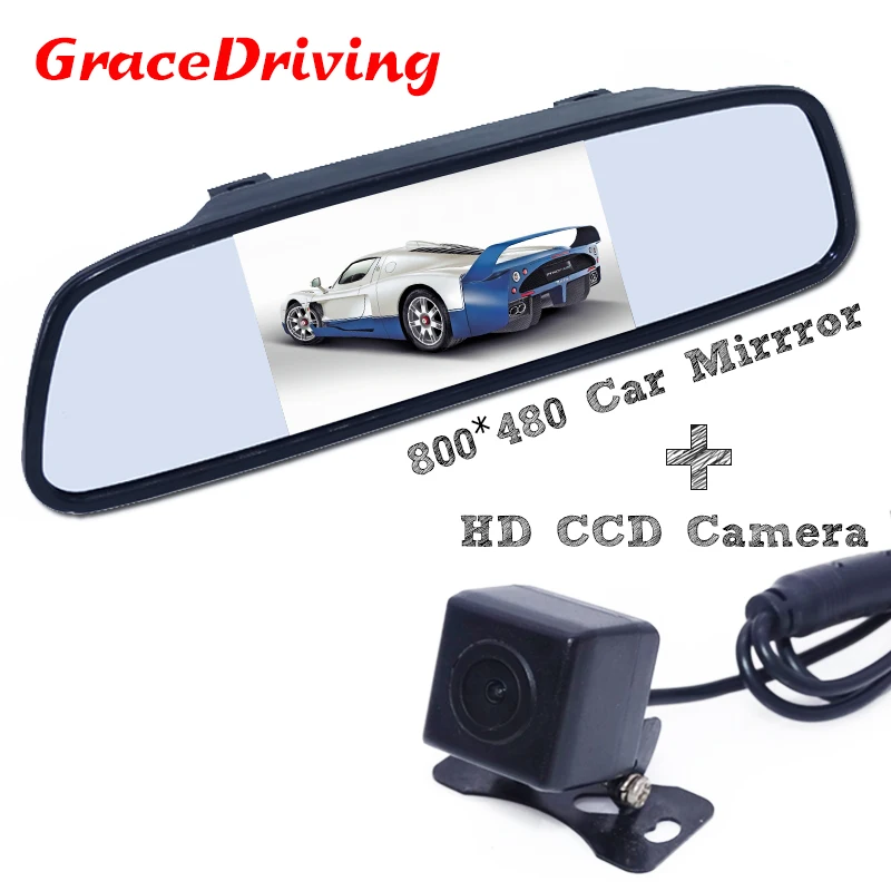 

Auto Parking Assistance System 2 in 1 4.3 Digital TFT LCD Mirror Car Parking Monitor + 170 Degrees Mini Car Rear view Camera