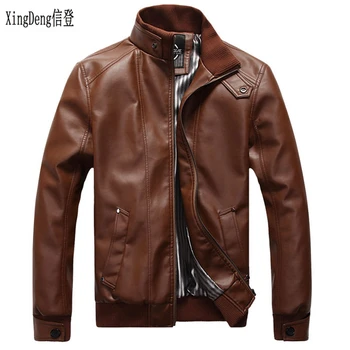 

XingDeng PU Leather fashion Jackets Men Winter Loose Casual stand neck zipper overcoats Male top clothes plus size 3XL