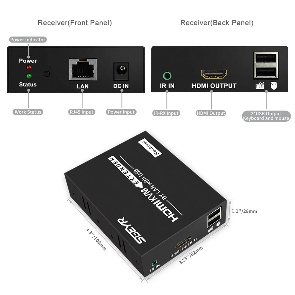  395ft HDMI KVM Extender 120m by Single CAT5e/6 IR Ethernet SGEYR HDMI USB Keyboard Mouse K/M Extens