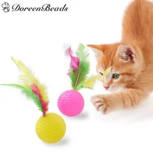 Мяч для гольфа, игрушка для кошки, котенка, мячи для домашних животных, игрушки для кошек, собак, Забавный мяч с цветными пушистыми перьями, подарки для кошек, случайный цвет