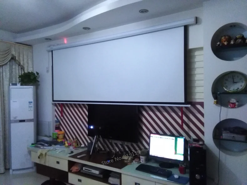 HD Электрический проекционный экран 150 дюйма с пультом дистанционного управления 16:9 Моторизованный Настенный проектор экран s для 3D кинотеатра офиса