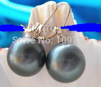 

ry00363 Natural 16mm Round Black Sea Shell Pearl Earrings 14KGP