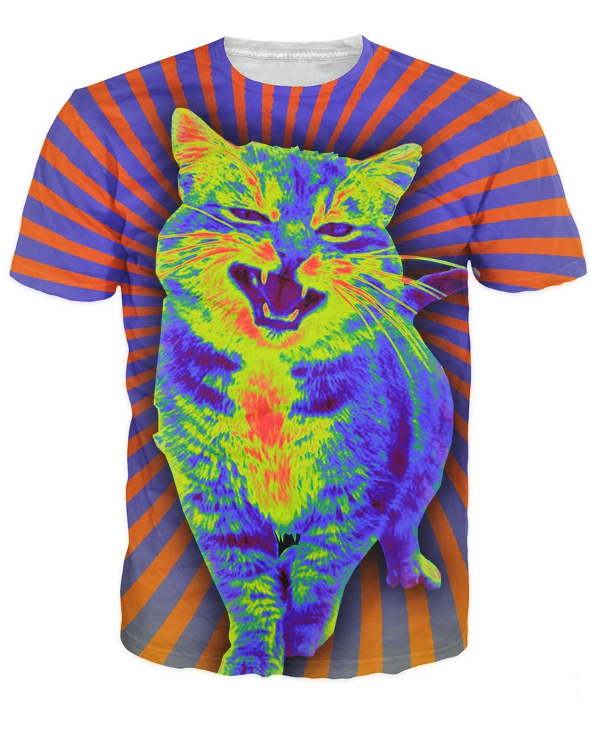 

Psychedelic Kitty T-Shirt unisex 3d colorful cat walk print summer style sprot tops short sleeve women/men t shirt