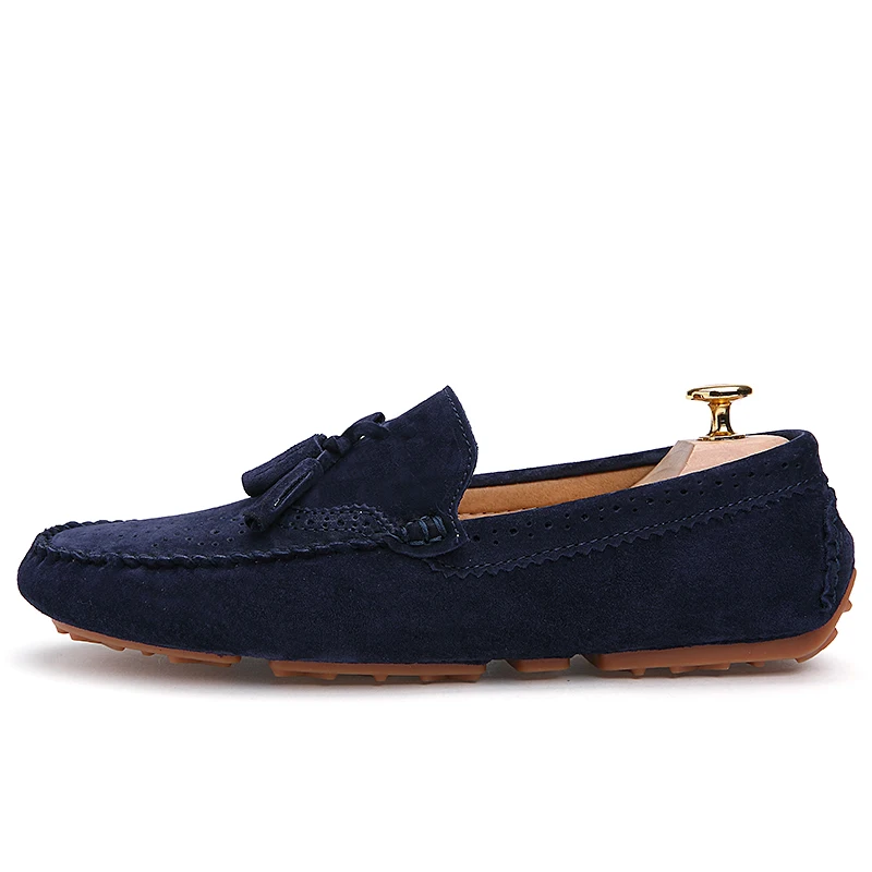 GOXPACER New 2018 Spring Autumn Men Shoes Loafers Pig Suede Flats Genuine Leather Shoes Moccasins Casual Shoes Breathable Tassel