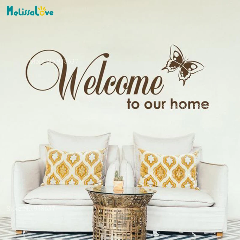 

Welcome To Our Home Butterfly Sticker Quote Decal Home Window Front Door Decoration Reception Sign B926