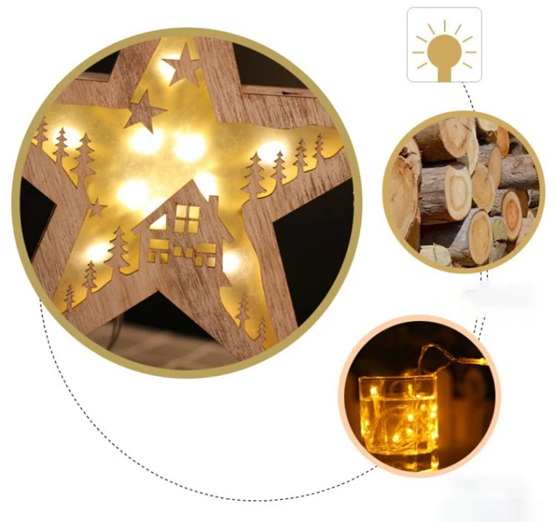 Creative Wooden Pentagram LED Night Lamp Indoor Christmas Halloween Holiday Decoration Table Star Lighting for Children Gift (7)