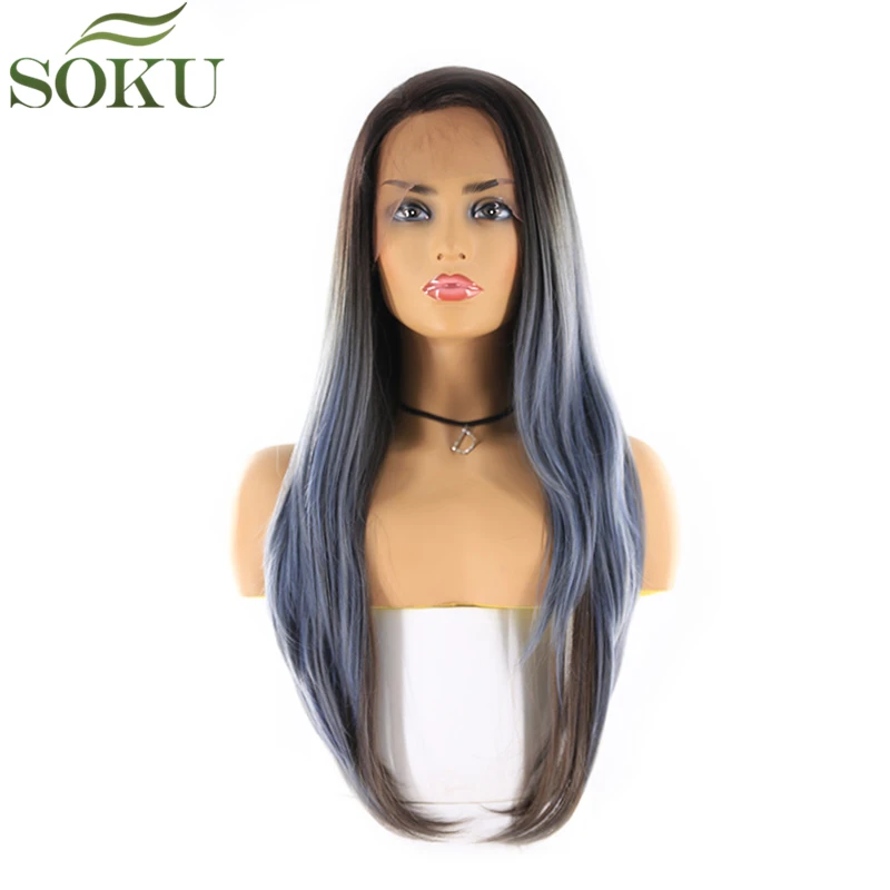 SOKU синтетические парики на кружеве, длинные прямые волосы, парики на шнурке, часть, предварительно выщипанный бесклеевой парик, термостойкий парик из волокна для женщин