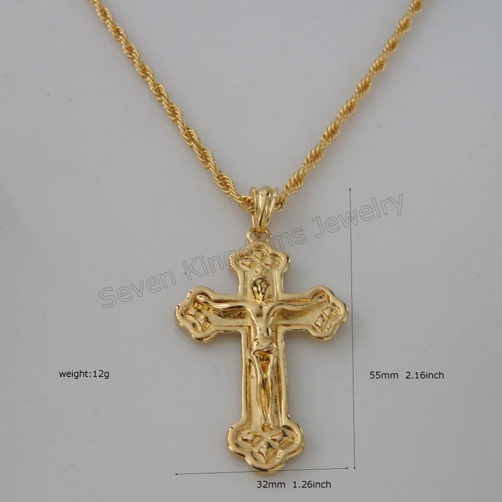 Min order 10/ YELLOW GOLD GP OVERLAY 24" TWIST ROPE NECKLACE&JESUS