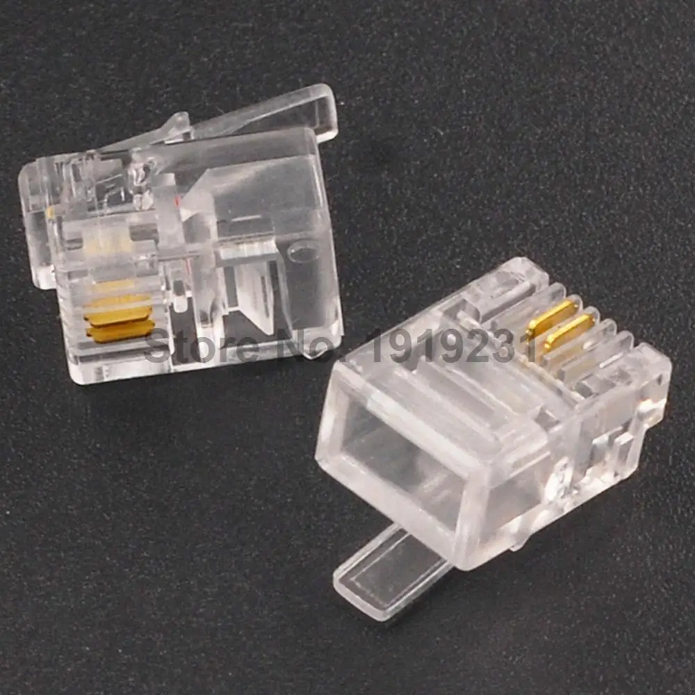 

10PCS RJ11 Telephone Crystal Head Gold Plated 6P2C Crystal Head High Quality 2-core Phone Head Crystal Head