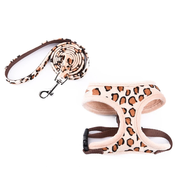 

Pet Harness And Leash Sets Dog Cat Leopard Pink Beige Adjustable Cute Collar Safety Control Size S/M Leash Chain