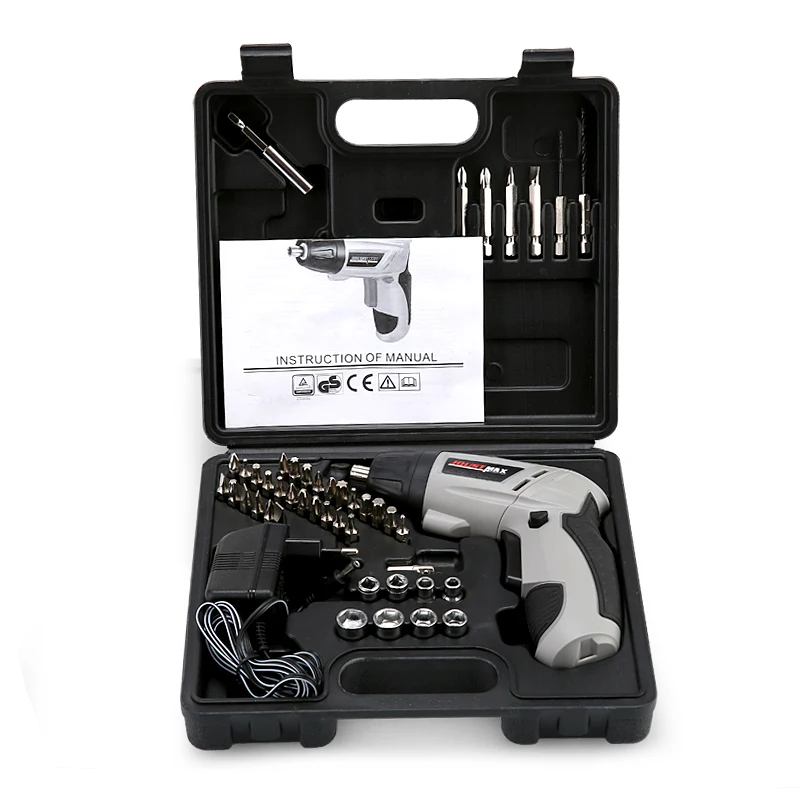 

4.8VLithium Battery*2 Torque Electric Drill bit cordless Electric Screwdriver hand wrench with plastic case carry tool box set