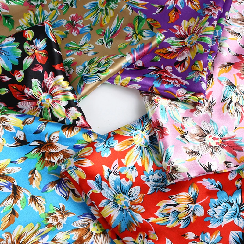 

HLQON vintage small floral print satin fabric soft comfortable cloth tissue for women beach dress, scarf, patchwork 150cm width