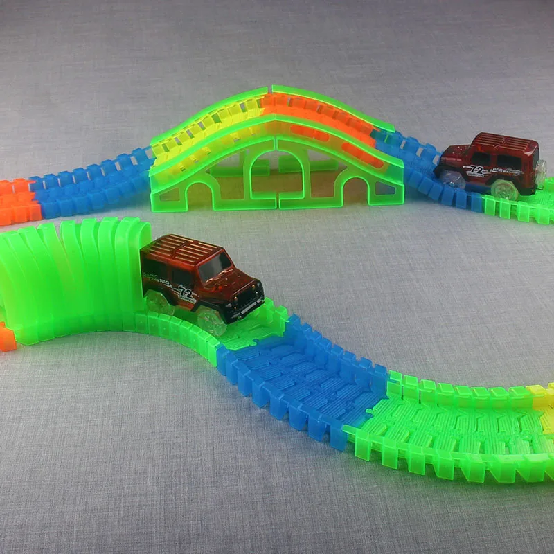 Flexible Track DIY Toy Slot Car Kit with LED Light Car glows in the