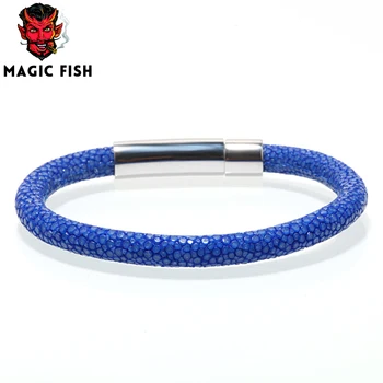 

Magic Fish Men bracelets & bangles 6mm Stingray leather rope chain Stainless steel nail bracelet Mens fashion jewelry bileklik