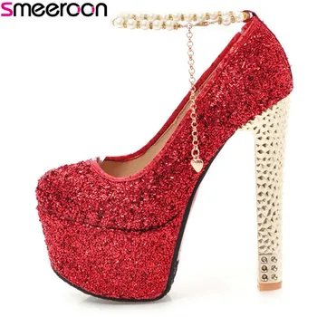 

Smeeroon 2020 new style spring autumn fashion 15cm extreme high heels round toe pumps sexy party shoes with buckle women shoes