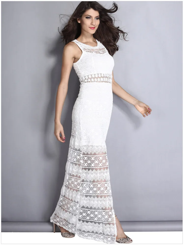 Hot Sale Godmother Party White Transparent Long Lace Evening