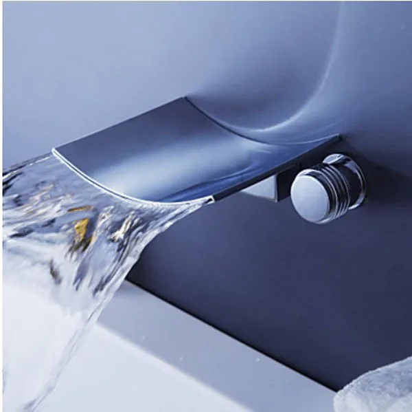 

Chrome Finish Waterfall Bathtub Basin Faucet Wall Mount Widespread Mixer Tap