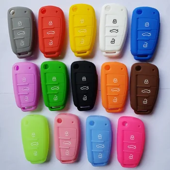 

30pcs Rubber Silicon Auto FOB Interior Car Key Case For Audi Q7 A3 A4 B6 B8 B7 B5 A2 Folding Flip Remote Car Key Shell 3 Button